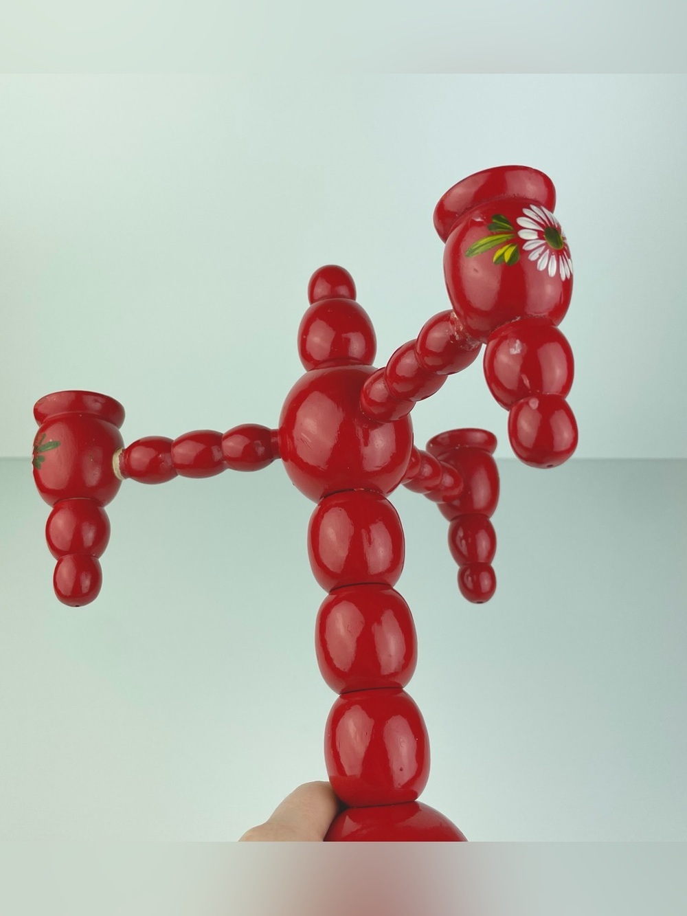 VTG Swedish 3 Armed Red Floral Candelabra Scandinavian Folk Art Candleholder - Picture 6 of 16
